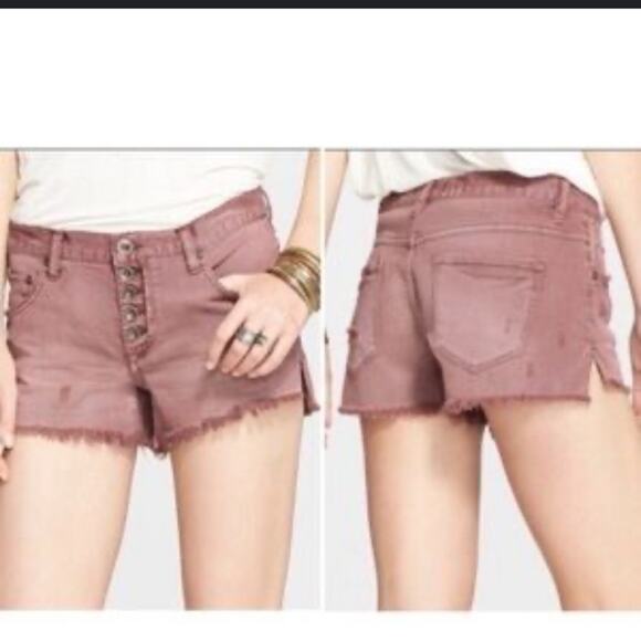 Free people runway slouch distressed denim shorts size 29 mauve - Picture 3 of 9